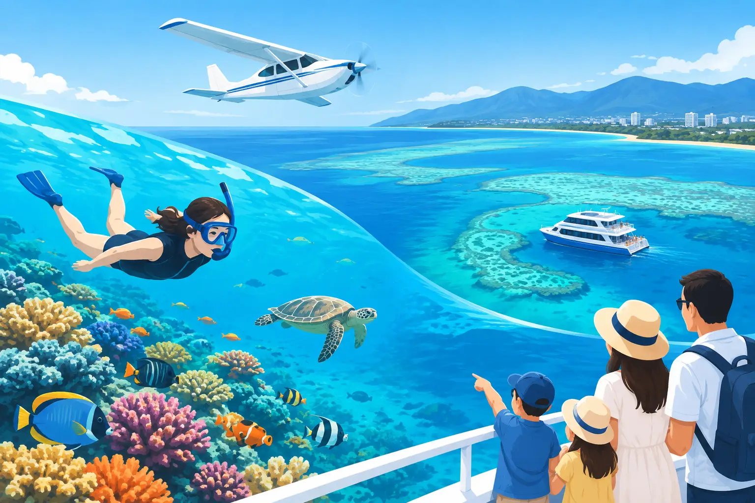 大堡礁旅游怎么选：凯恩斯出海浮潜、观光飞机与亲子省心行程安排及避坑建议